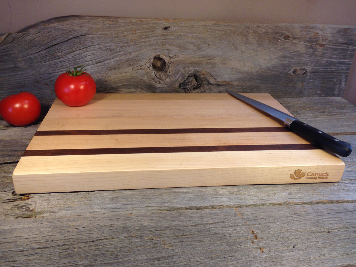 Hard Maple w/Walnut Strips Butcher Block Reversible Canuck Cutting Board - 1 1/4" x 12" x 18"