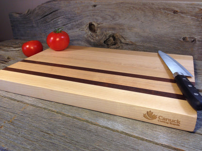 Hard Maple w/Walnut Strips Butcher Block Reversible Canuck Cutting Board - 1 1/4" x 12" x 18"