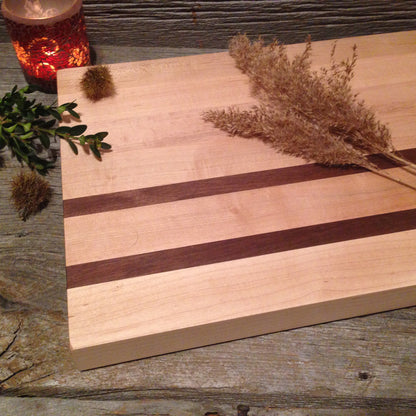 Hard Maple w/Walnut Strips Butcher Block Reversible Canuck Cutting Board - 1 1/4" x 12" x 18"