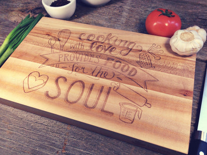 Maple Canuck Cutting Board Laser Engraved With "Food for the Soul"